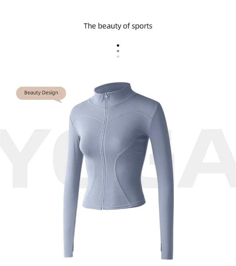 J3013 New Arrival Sun Protection Quick Drying Yoga Sports Jacket Stand Up Collar  Stretch Tight Waist Slim Fit Running Blazer