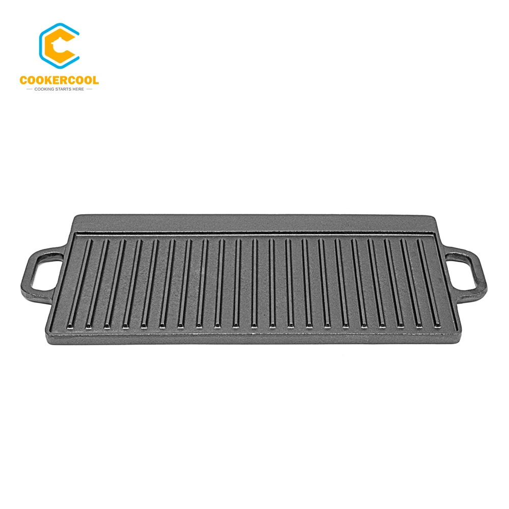 Cookercool Factory Stock Outdoor Cast Iron Pre seasoned Non stick Double Side Grill Griddle Pan
