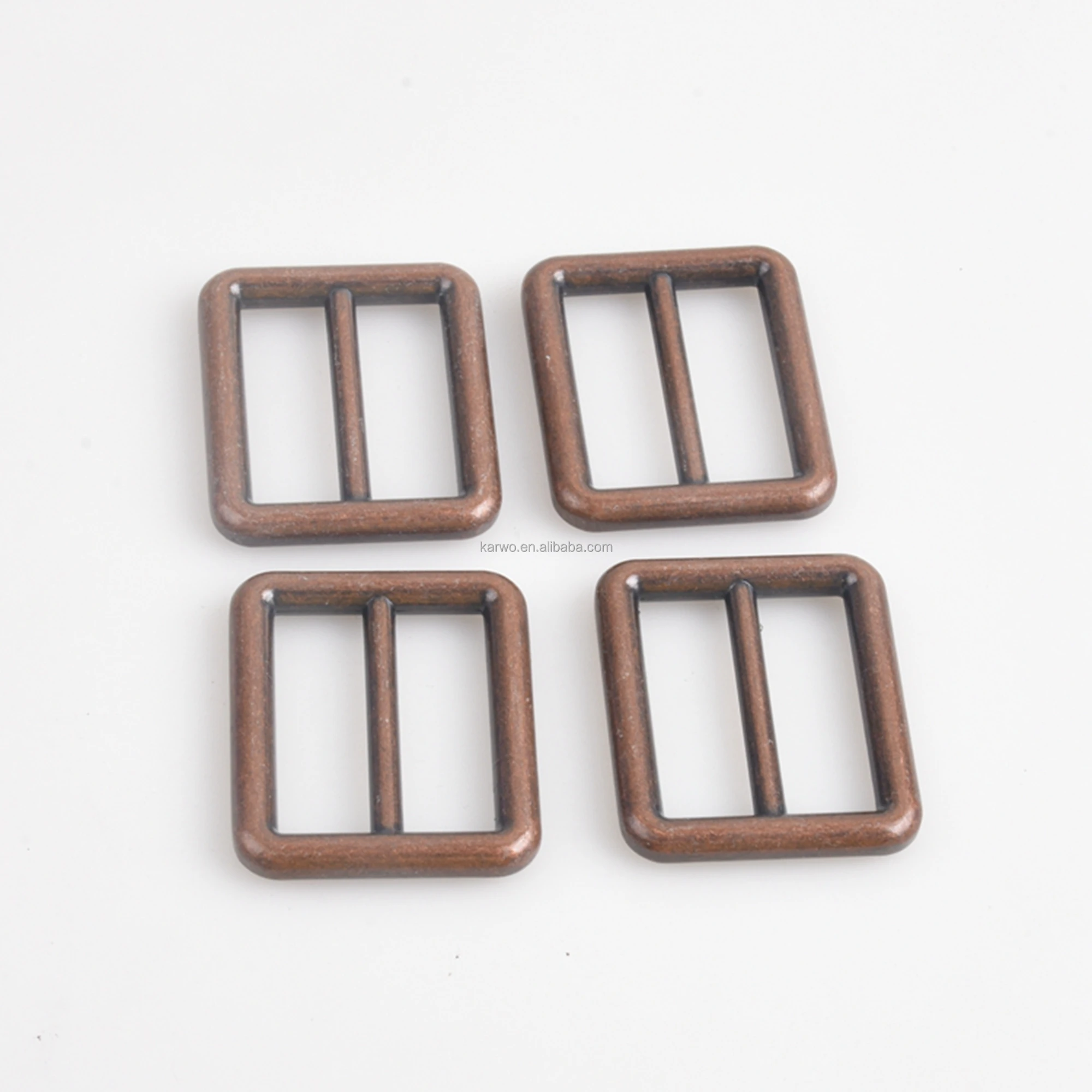 Karwo 25mm red bronze metal rectangle round tri glide slider adjuster buckle for handbag