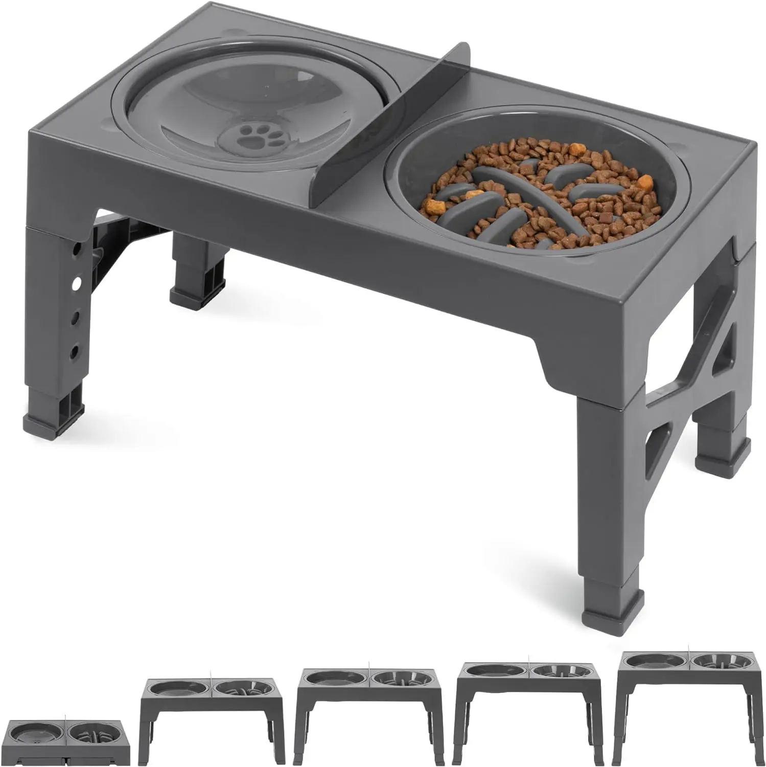 No Spill Dog Water Bowl Stainless Steel Slow Feeder Pet Bowl Adjustable Elevated Raised Dog Bowls Stand