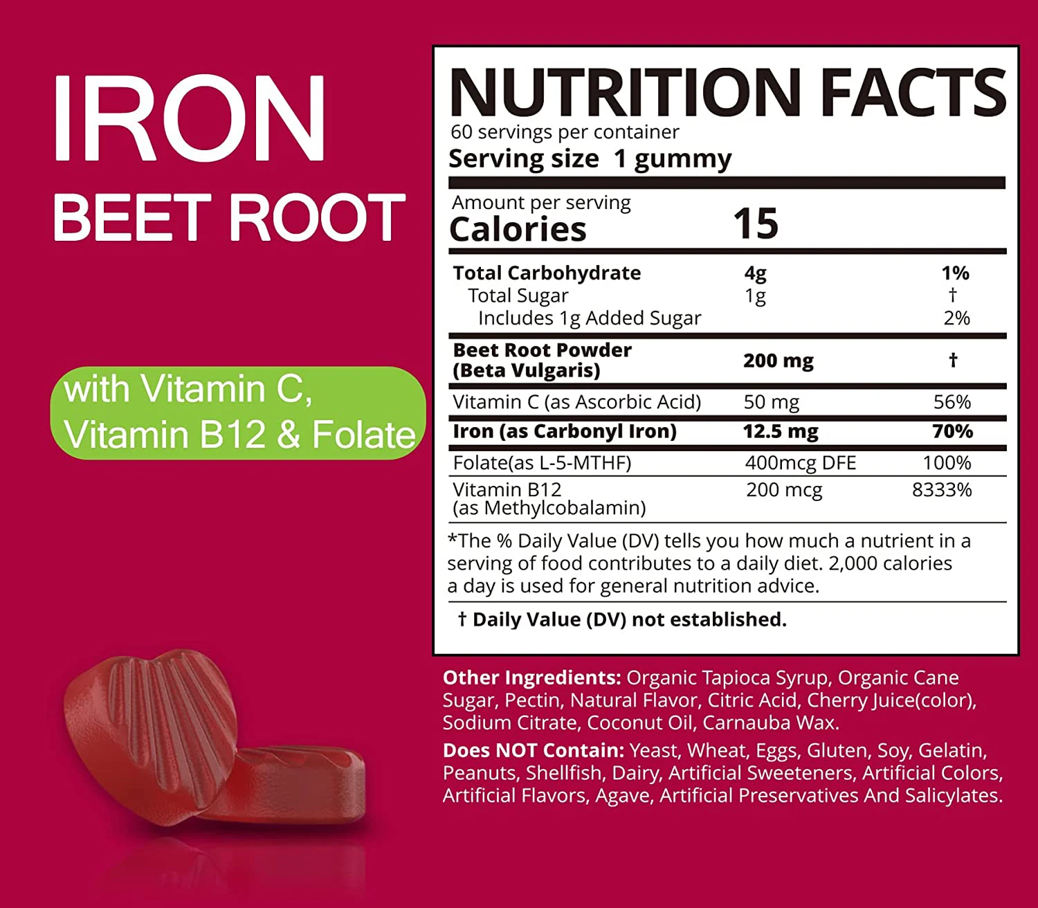 Vegan Iron Carbonyl Gummies Vitamin C B12 Folic Acid Beetroot Supports Blood Health Energy Immunity Old Healthcare Supplements