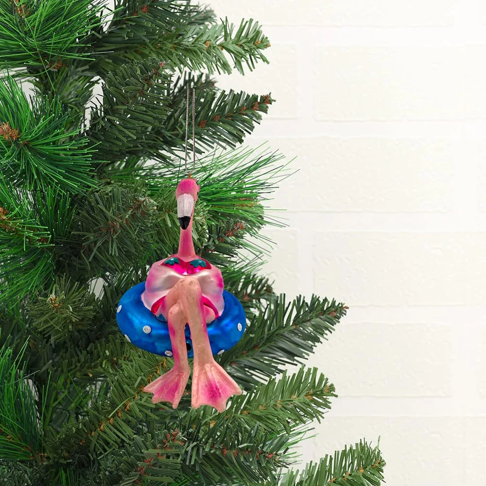 Christmas tree home Party decoration hanging hand blow painting glass flamingo ornament Eco-friendly