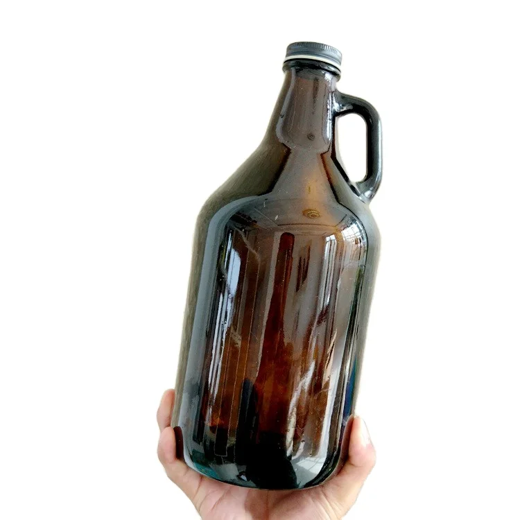 64oz 2l beer bottles with aluminum lid amber color with handle