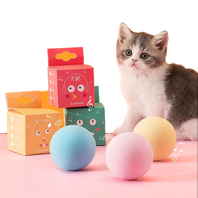 Hot Selling handmade colorful Cat Catnip Toy Gravity Calling Ball Funny Automatic Sound By Touch Plush ball toys