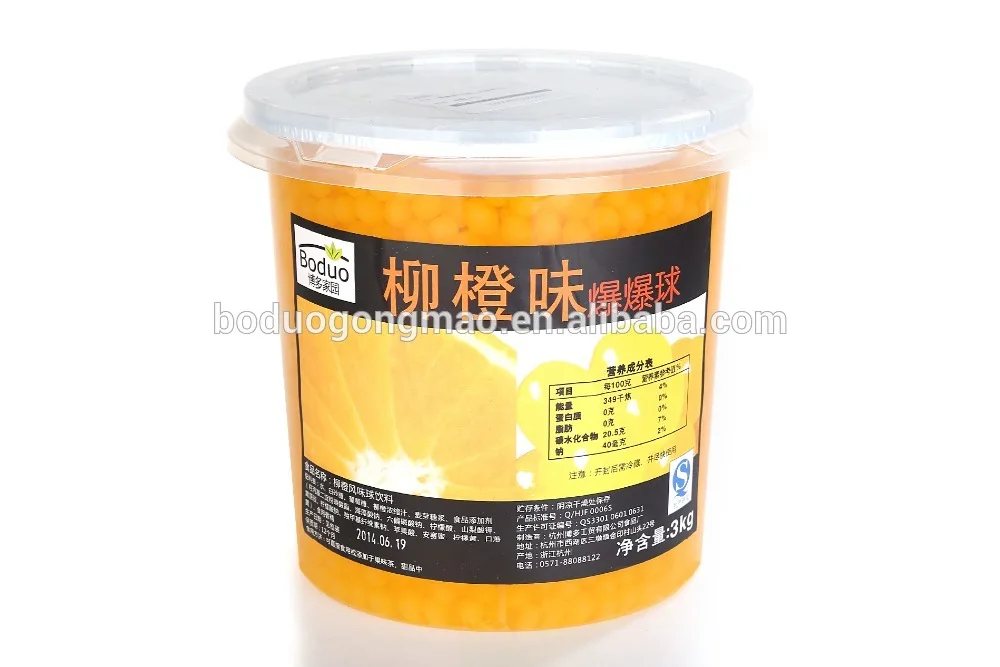 
2021 New Product Orange Flavor Popping Boba with Fruit Juice for Beverage Milk Tea Ice Cream 