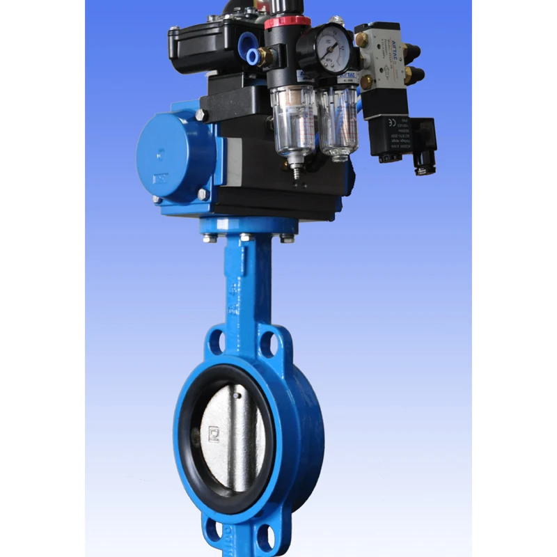 
Hot selling ductile iron Wafer butterfly valve with pneumatic actuator 