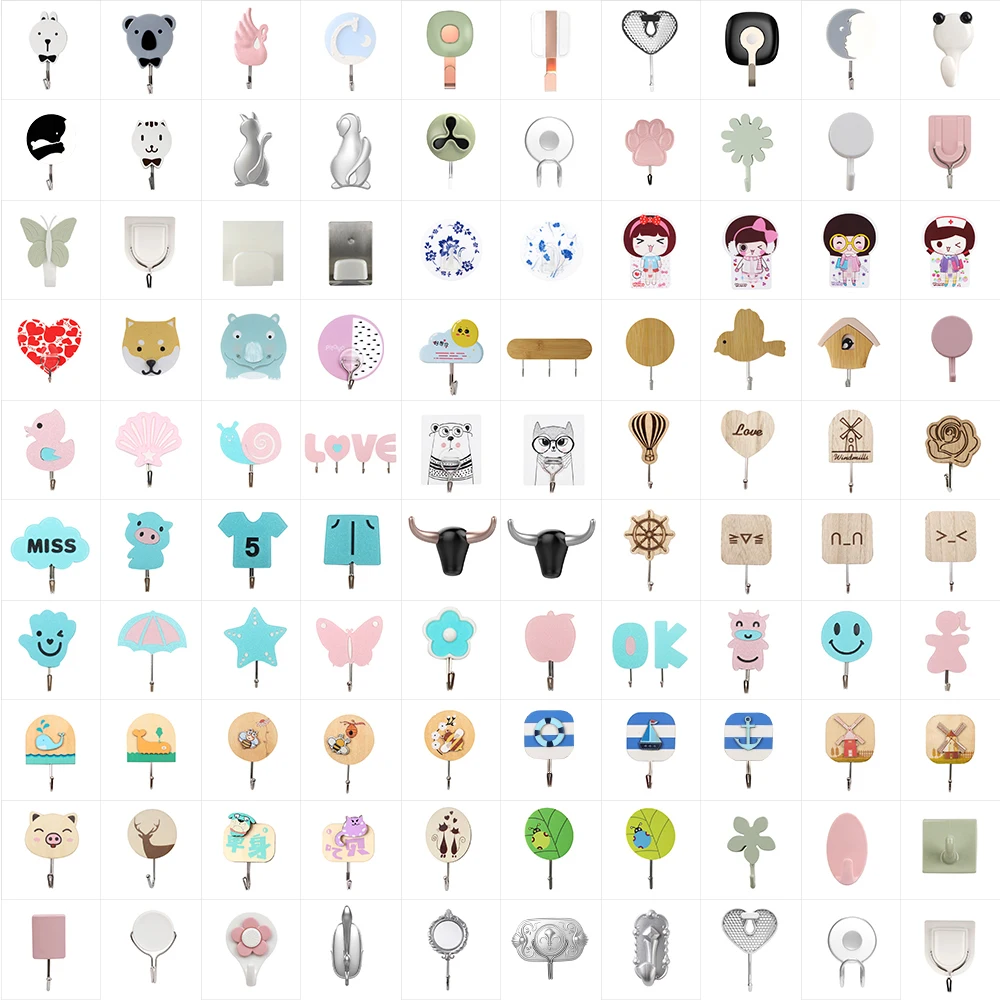 Cute cartoon self adhesive cat key wood wall hook for hangers