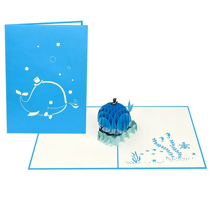 Whale & Wave 3D greeting Animal Pop up handmade design greeting card Wholesale Vietnam Cheap Kirigami 3D card for kid
