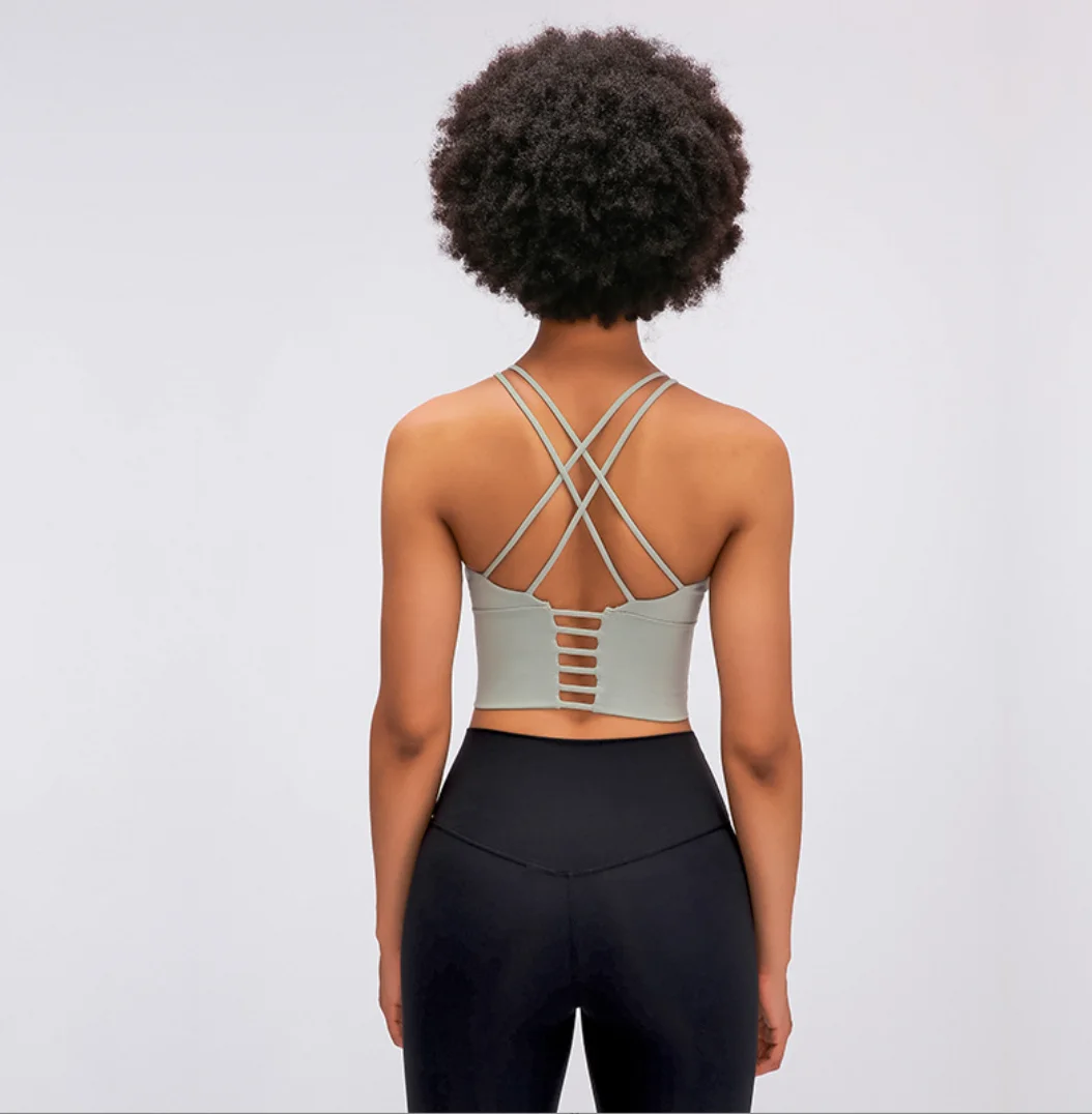 New solid color thin shoulder straps cross beautiful back sports yoga clothes womens fitness bra suspenders