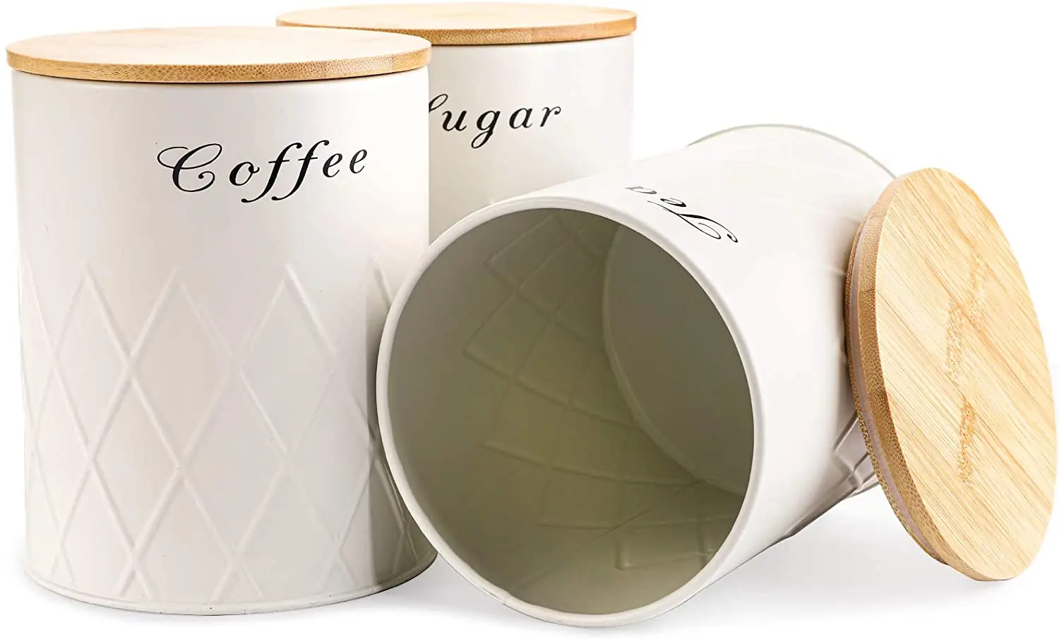 Kitchen Food Storage Ceramic Canister,Airtight Ceramic Canisters with Bamboo Lid