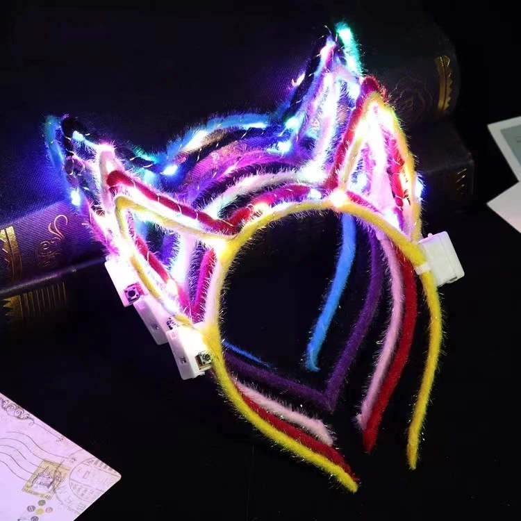 Wholesale LED Cat Ear Flower Crown Glow Headband LED Light Up Flashing Glow Hairbands Women Girls Costume Headband