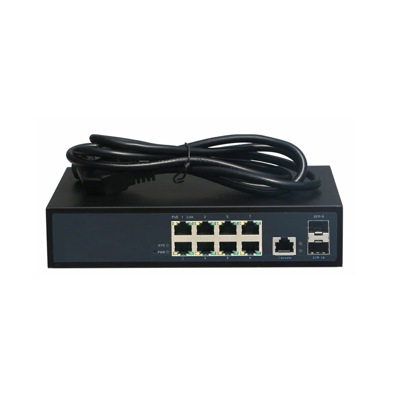  Управляемый двухслойный коммутатор Gigabit RSTP LACP anti-loop 8 10 портов PoE с 2 оптическими волоконными
