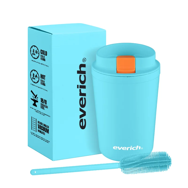 Everich New Design 350ml Stainless Steel Insulated Coffee Mug with Silicone Lid, Double Wall Vacuum Travel Mug Tumbler Cup