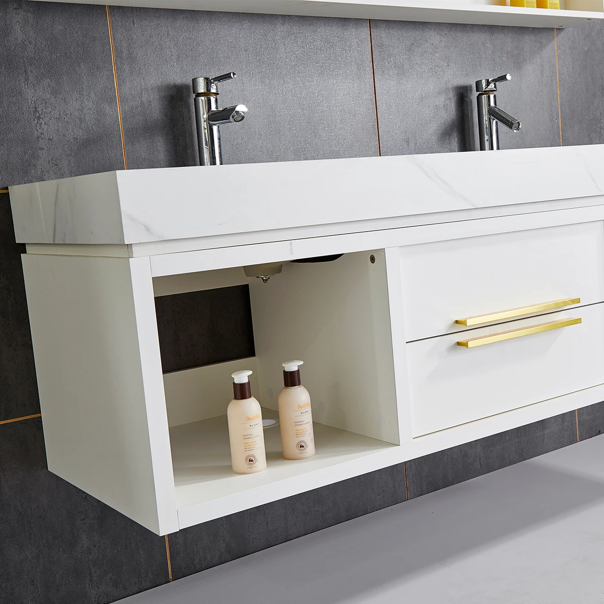 New Design WHOLESALE LUXURY 1500mm wooden bathroom vanity Cabinet with led cabinet