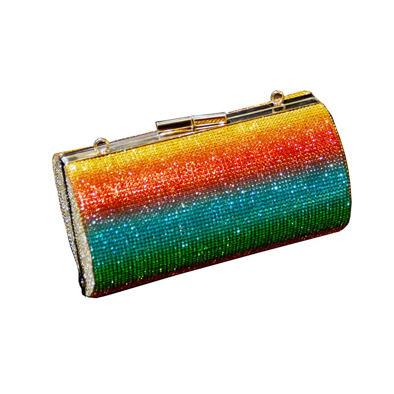 Rainbow Clutch Purses for Women Crystal Evening Bags Party Cocktail Rhinestone Crossbody Handbag