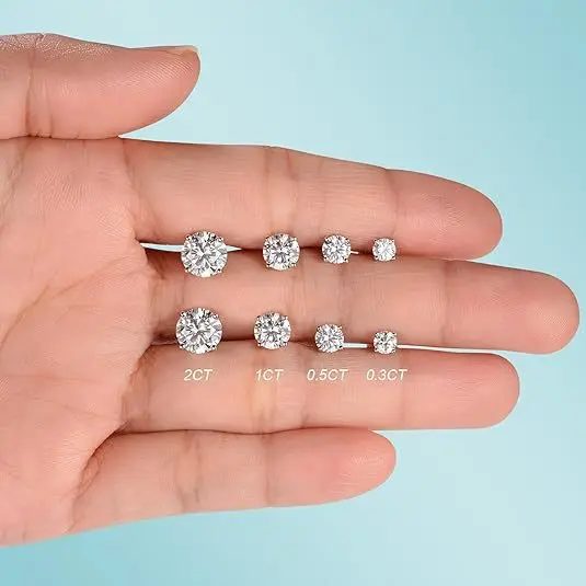 Sparkly 0.1-2CT Moissanite Stud 925 Sterling Silver 14K White Gold Jewelry Men GRA VVS Lab Created Diamond Earring Women