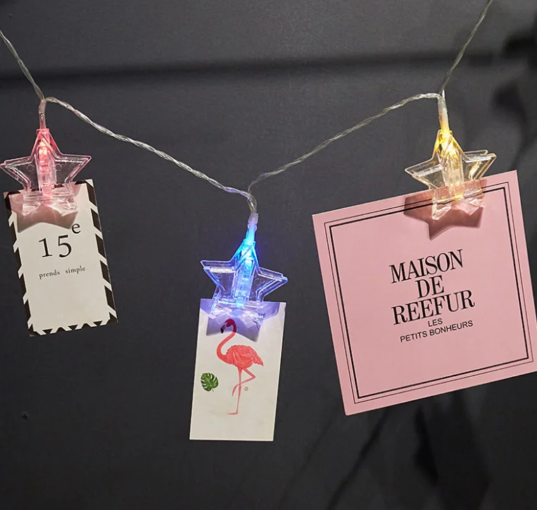 USB battery operated star shaped photoss clip led string light for Wedding Party Christmas Home Decor Light