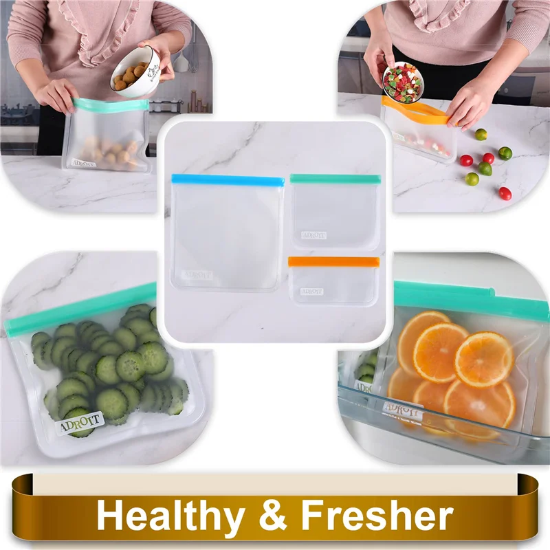 Food Grade BPA Free Silicone Reusable Food Storage Freezer Fruit Sandwich Snack  Bag For Kids