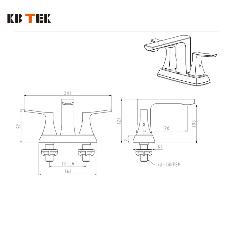 KB TEK Chrome  4 Inch Centerset  Bathroom Sink Tap Deck Mounted 3 Hole Bathroom Faucet 2 Handle Bathroom Faucet Basin Mixer Tap