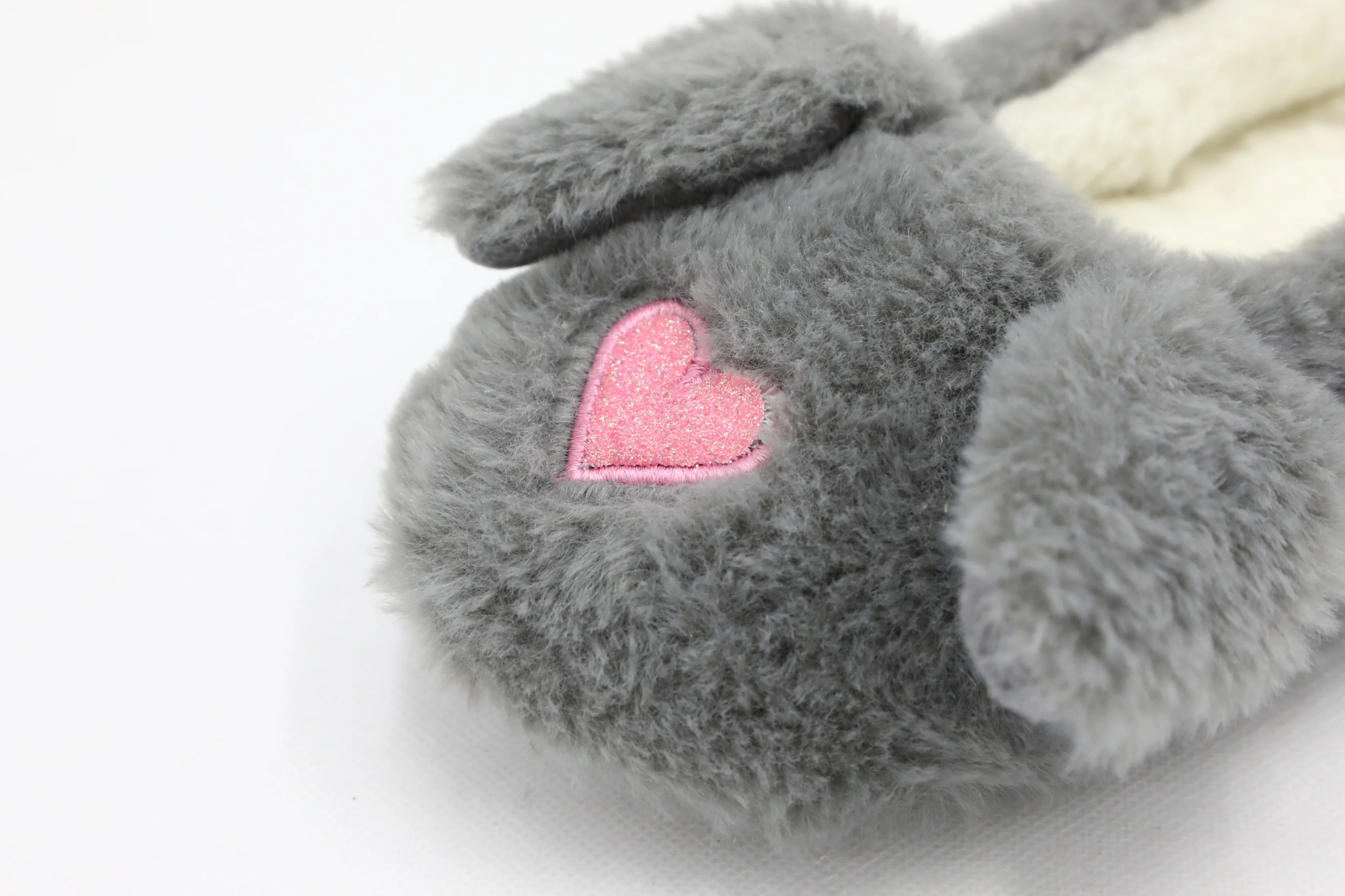
grey angora rabbit ladies winter fluffy plush indoor slippers ballerina shoes 