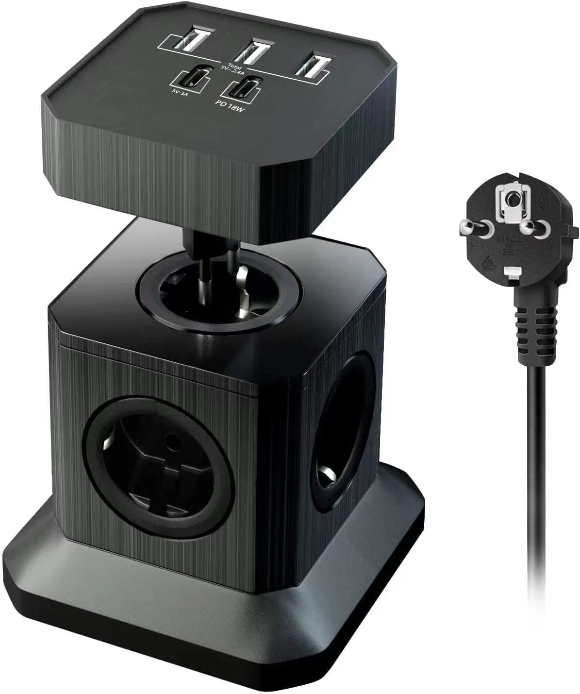 Cost-effective  Mini Size  Detachable Cube Socket Power Strip  4 Ways EU Outlets With 5 USB ports