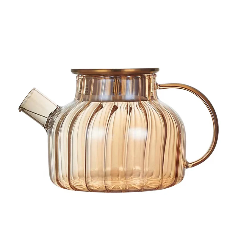 Stovetop Safe Heatproof Glass Teapot Water Pitcher with Stainless Lid and Filter Spout Halloween Pumpkin Striped Glass Juice pot