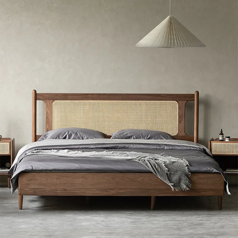 Dreamhause High Quality Solid Wood Bed Japanese Style Home Furniture Hotel Wooden 1.5m Double Bed King Size Queen Size Bed