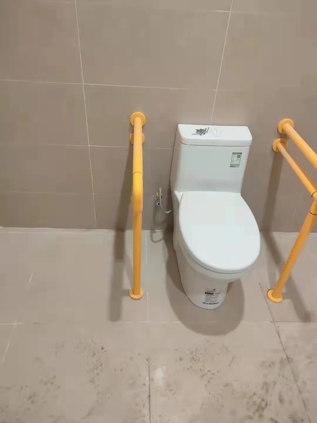 white yellow color nylon covered bathroom wall to floor U shape toilet safety grab bar