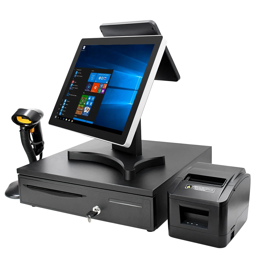 15 Inch Dual Touch Screen Machine Windows Restaurant Point of Sales Systems POS Electronic Smart Cash Register