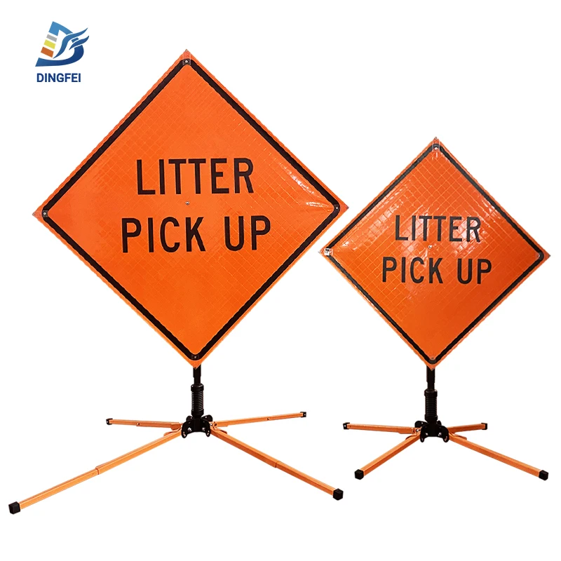 MUTCD Construction Temporary Road Work Litter Pick Up High Intensity Vinyl Reflective Roll Up Traffic Signs
