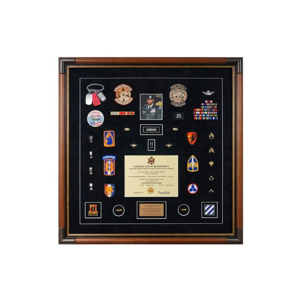 Best military badge veteran flag and unikat use wood metal military set award sign medal holders frame display cases with box
