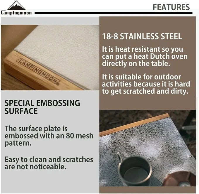 CAMPINGMOON IGT Camping Table Stainless Portable Folding Tables Outdoor Picnic Tables with Courtyard Steel