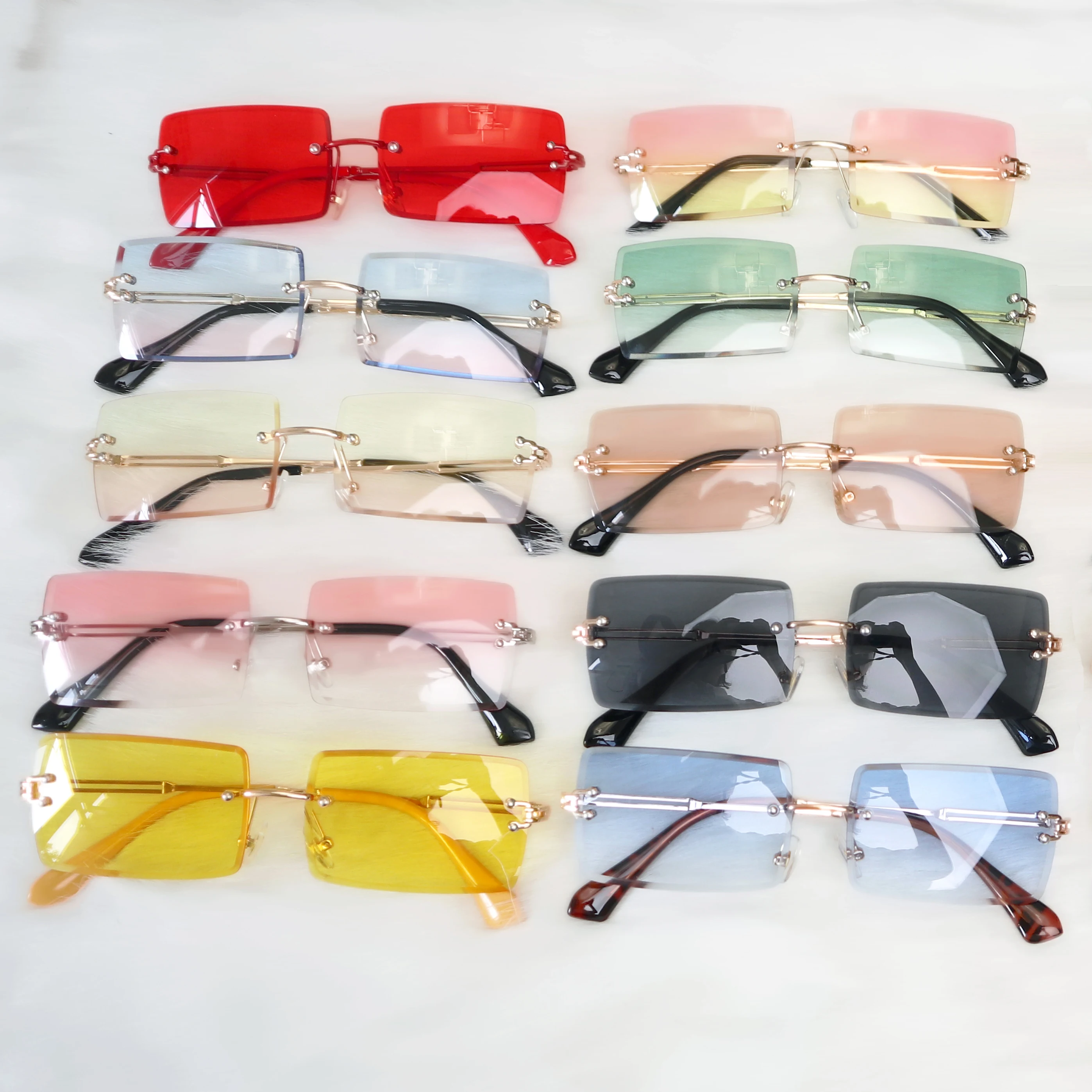 NWOGLSS 31274 Fashion Women Square Rimless Sunglasses 2022