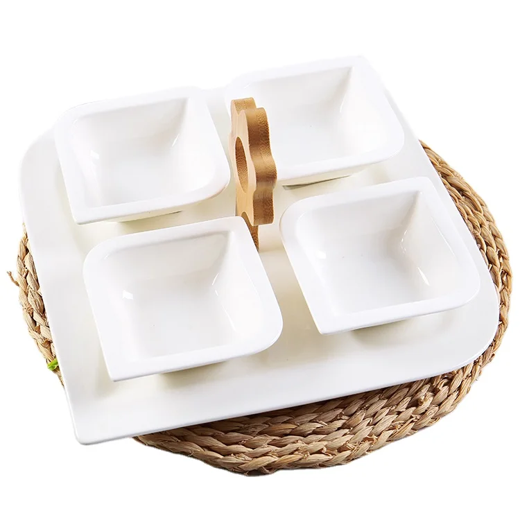 
CANHUI Cheap Catering White Ceramic Plates And Bowls Restaurant Porcelain Square Serving Dishes For Fruit Dessert Snacks 