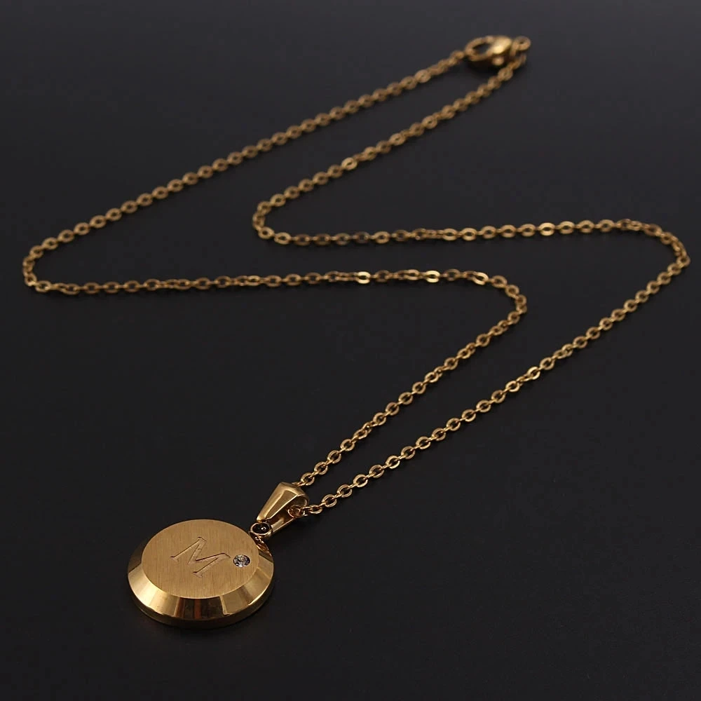 Fashion Jewelry Letter Pendant Stainless Steel Necklace Zircon Alphabet Letter 18K Gold Plated 26 A-Z Inital Women Accessories