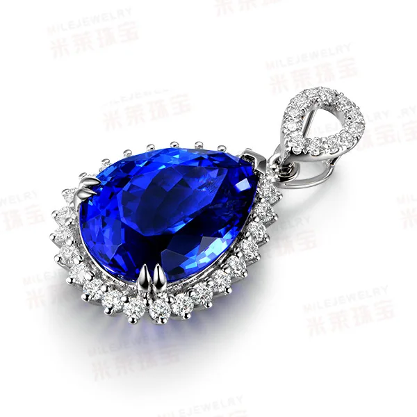 New luxury temperament simulation water drop shape sapphire color big gem pendant female necklace jewelry