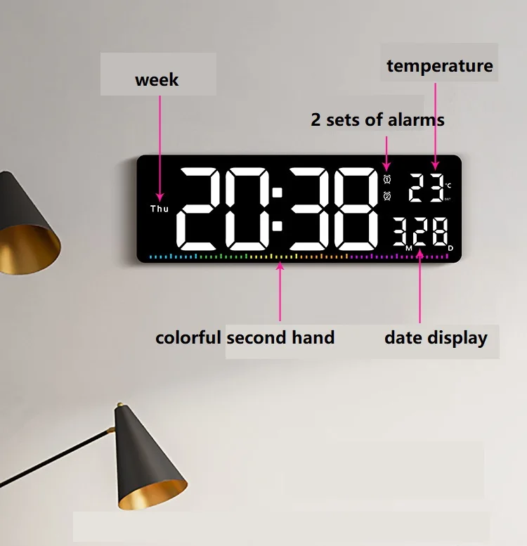 Automatic Brightness Dimmer Modern Wall Clock Home Decoration Large Display Digital Table Desk Alarm Clock with Remote Control