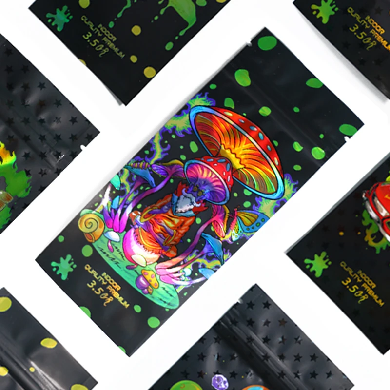 Custom Heat Seal Food Grade 3.5g Smell Proof 3 Side Seal Child proof Ziplock Plastic Packaging Leaf Mylar Tobacco Pouch Bag