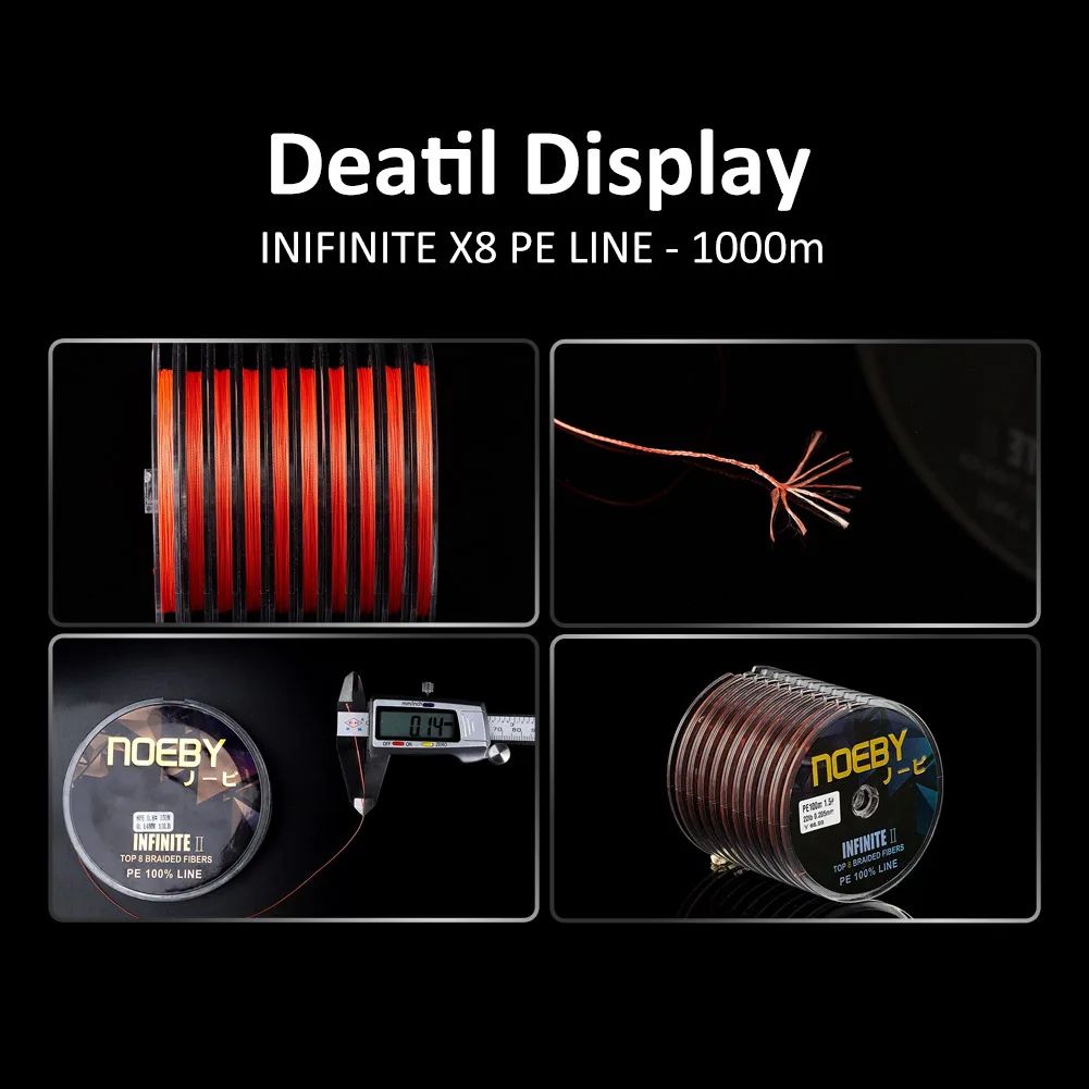 NOEBY X8 Braided Fishing Line 1000m Single Color 10-132lb Multifilament PE Wire Snood Fishing Tackle Line