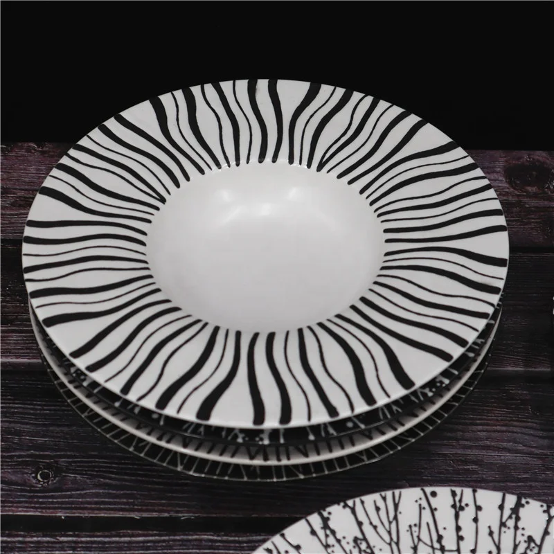 Ceramic Deep Dinnerware Plate And Dishes,Straw Hat Shaped Ceramic Plate,Deep Restaurant Serving Dishes Plates