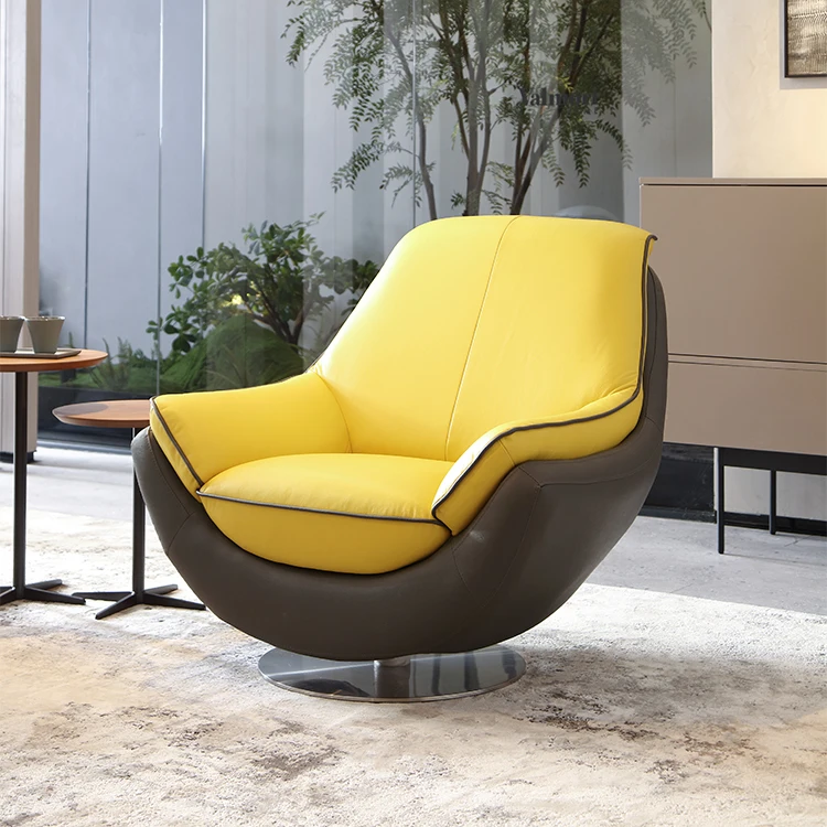 Four colors optional genuine leather swivel 360 degrees rotation leisure corner sofas for small spaces