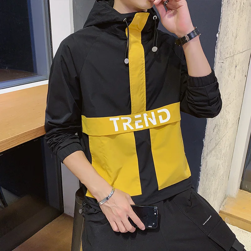 
fashion 2021 Wholesale Retro Mens Polyester Color Block Windbreaker Jacket 