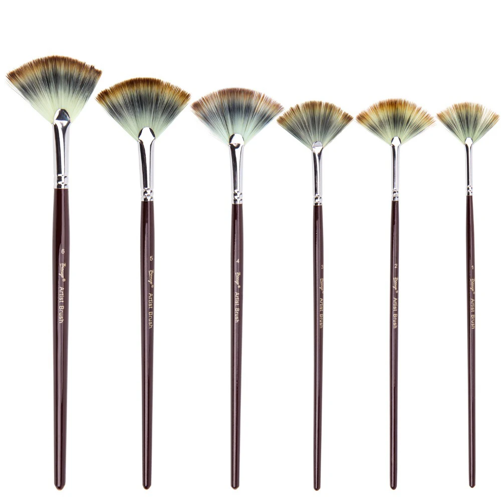 
6Pcs Fan shaped Nylon Hair Gouache Watercolor Paint Brush Set With Oem Printing 