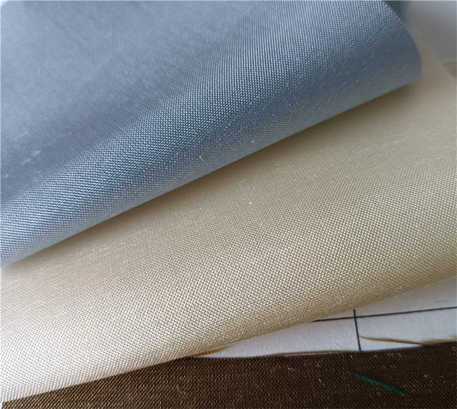 Stock Sales 100% Dupioni Silk Fabric 17mm for Clothing Beige pink Blue Brown Color Dupioni Silk Satin Fabric for Wedding