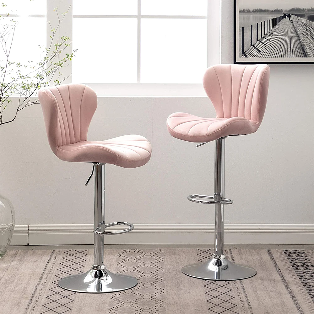 New Modern Design Pink Leather Bar Stool Chair Adjustable Footrest Bar Stool