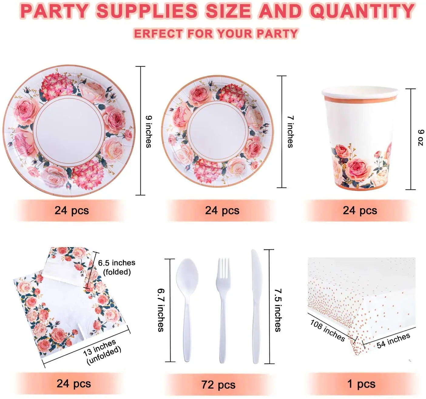24 pieces retro flower party supplies rose flower disposable paper tableware set baby shower birthday gift tea party