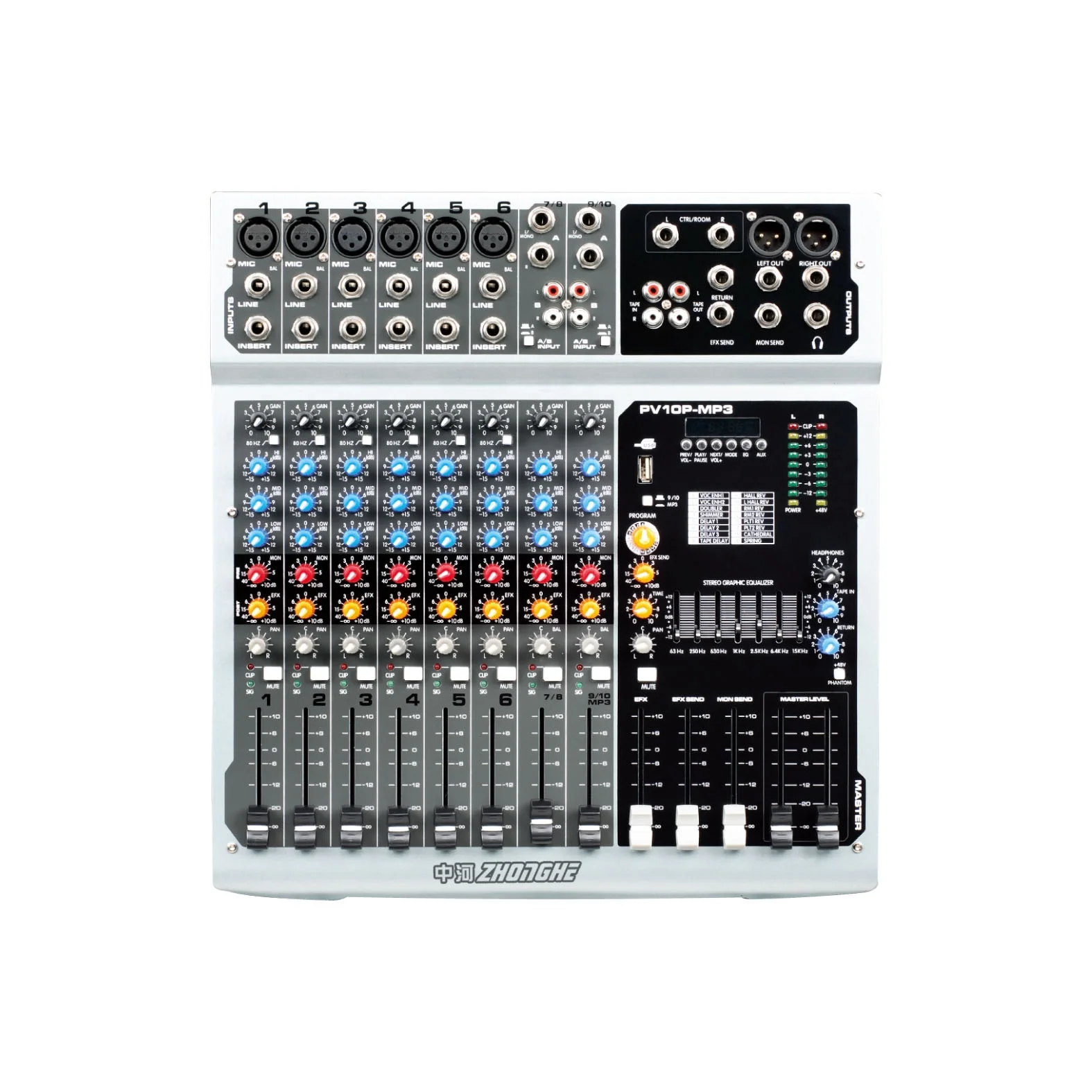 PV10P-MP3 sound system professional mixer usb mp3 player 6 channel audio mixer