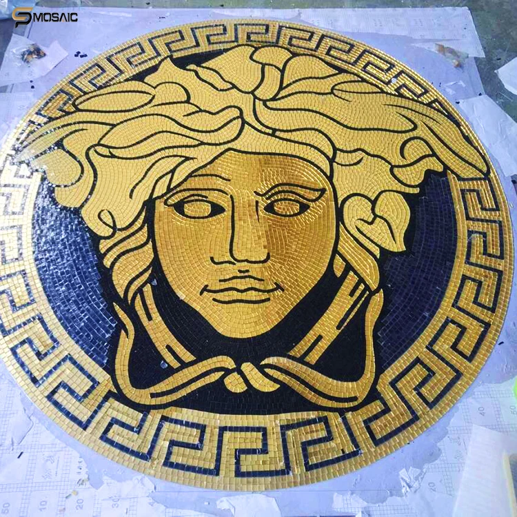 Luxury wall decor hand cutting art mosaic italian circular design pattern high quality gold glossy crystal glass mosaic tiles