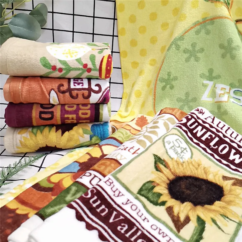 100% Cotton Custom Farmhouse Blank Sublimation Flour Sack Printed Linen Tea Towels Blue And White Wholesale