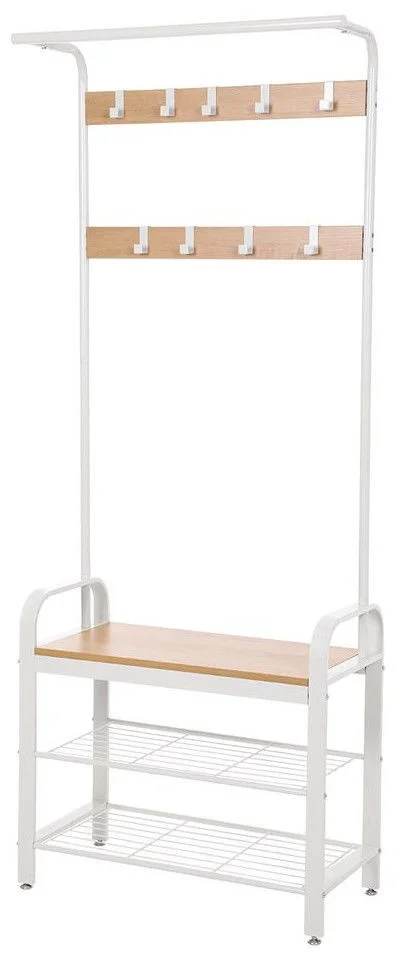 Coat Rack, Coat Stand with Shoe Storage Bench Hall Tree with Shoe Rack 3-in-1 Design Steel Frame for Hallway